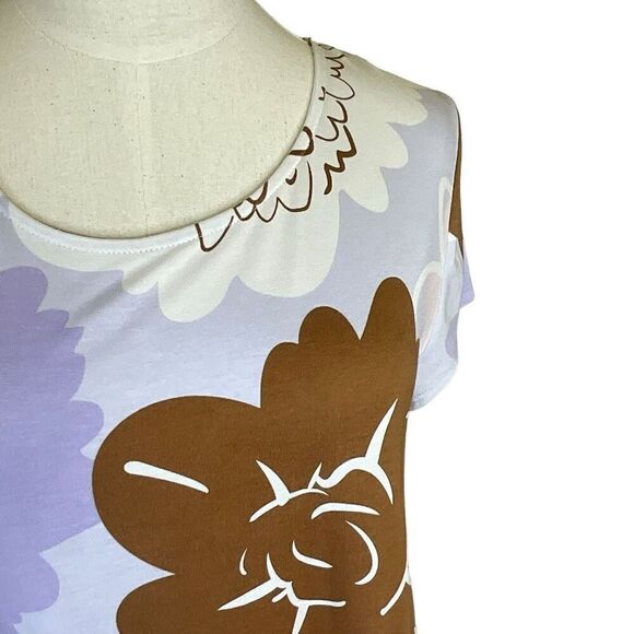 Alfani Womens Size Large Pullover Top Blue Brown Floral Print Short Sleeve - Picture 2 of 14